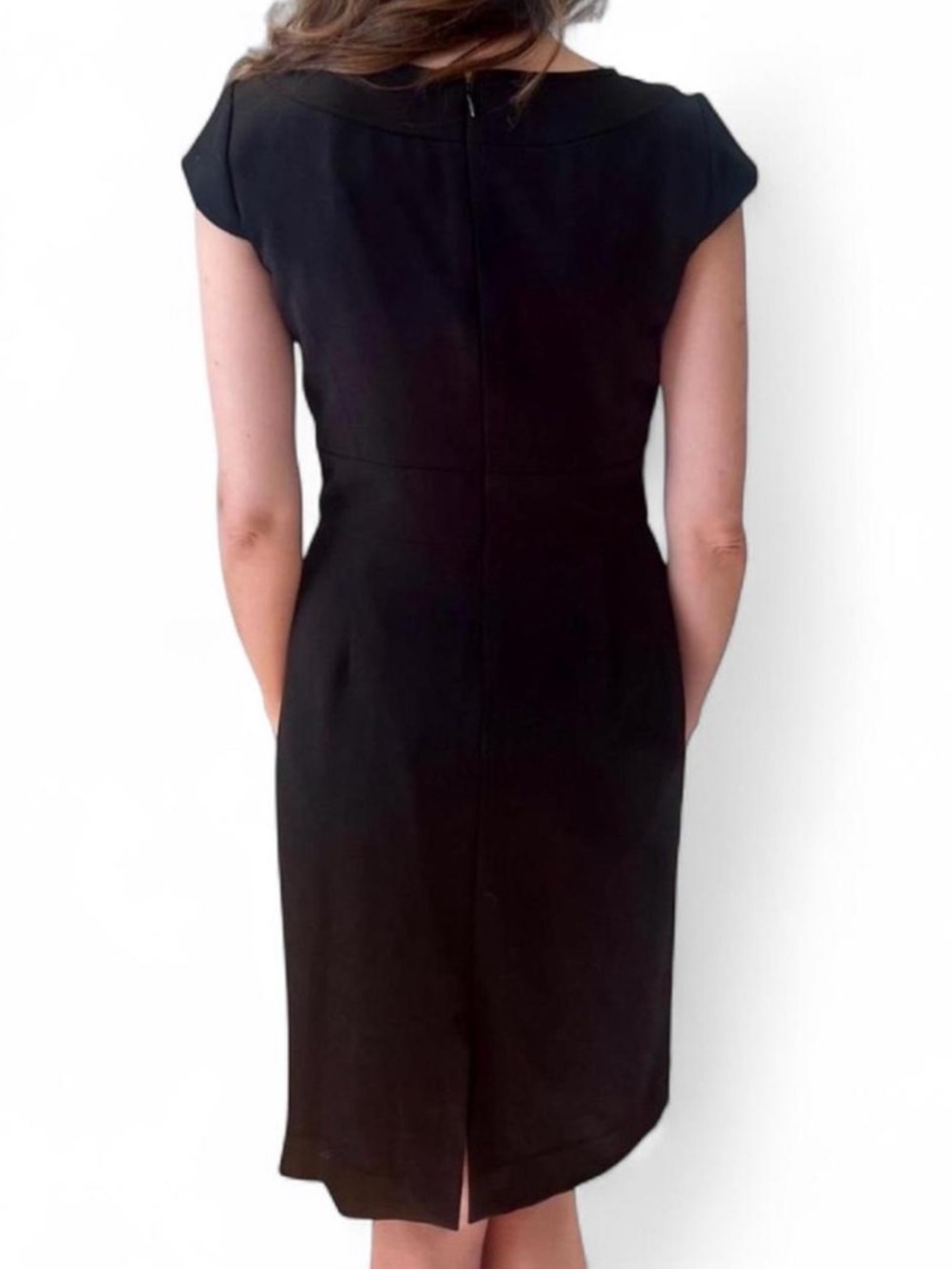 Tahari Cap Sleeved Black Dress With Gold Embellishments at Waist SZ 6 NWOT - Picture 4 of 8